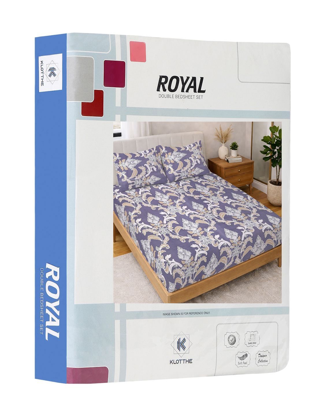 KLOTTHE Purple & White Printed 300 TC Double Bedsheet With 2 Pillow Covers- 2.5 m x 2.25 m
