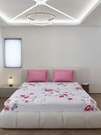 Monte Carlo Stanley Magenta & Grey Floral Printed 144 TC King Bedsheet Set 1.85 m x 1.95 m