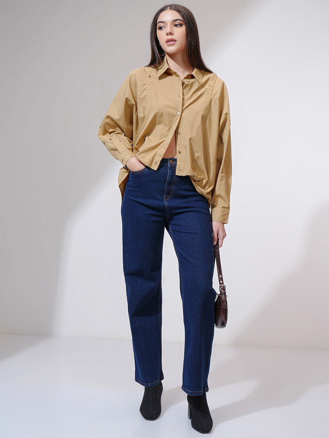 Tokyo Talkies Women Solid Dropshoulder Oversized Fit Shirt