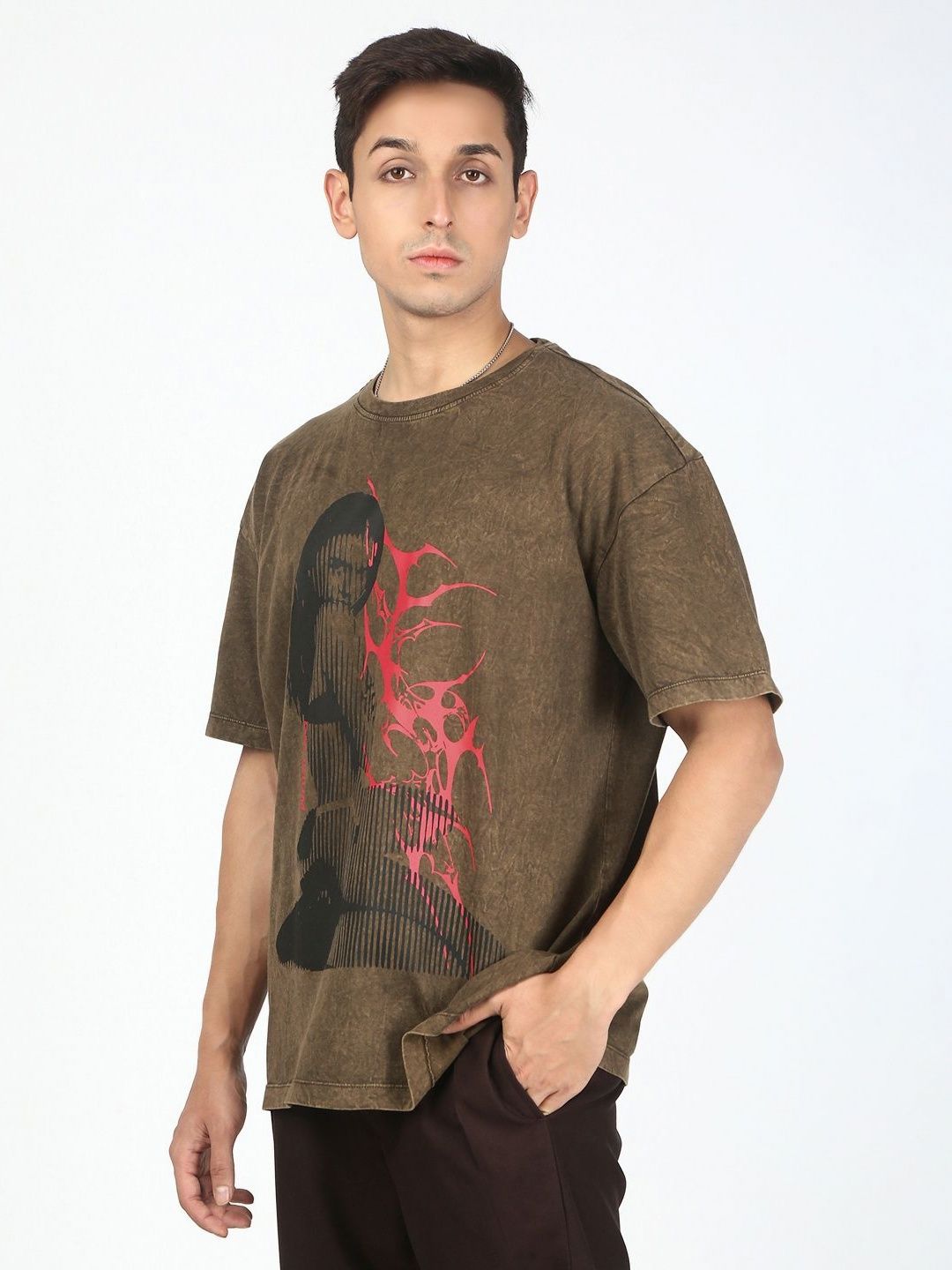 Bene Kleed Men Graphic Printed Acid Wash Cotton Oversized T-shirt