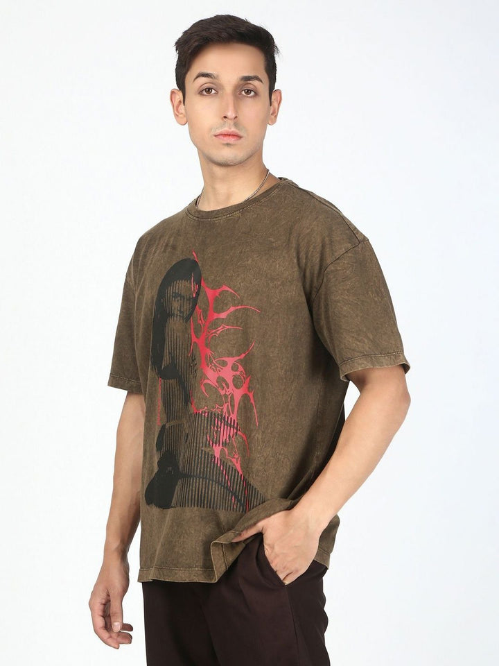 Bene Kleed Men Graphic Printed Acid Wash Cotton Oversized T-shirt