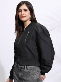 Tokyo Talkies Women Stand Collar Solid Casual Biker Jacket