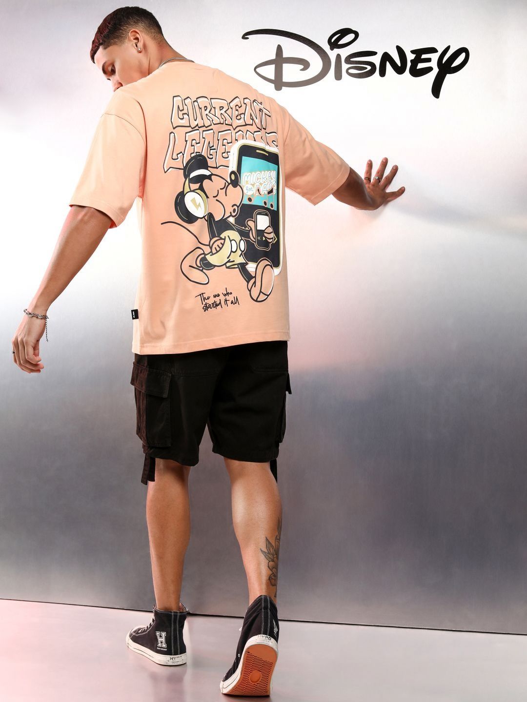HIGHLANDER Disney Men Mickey Mouse Short Sleeve Oversized Drop Shoulder Tshirt