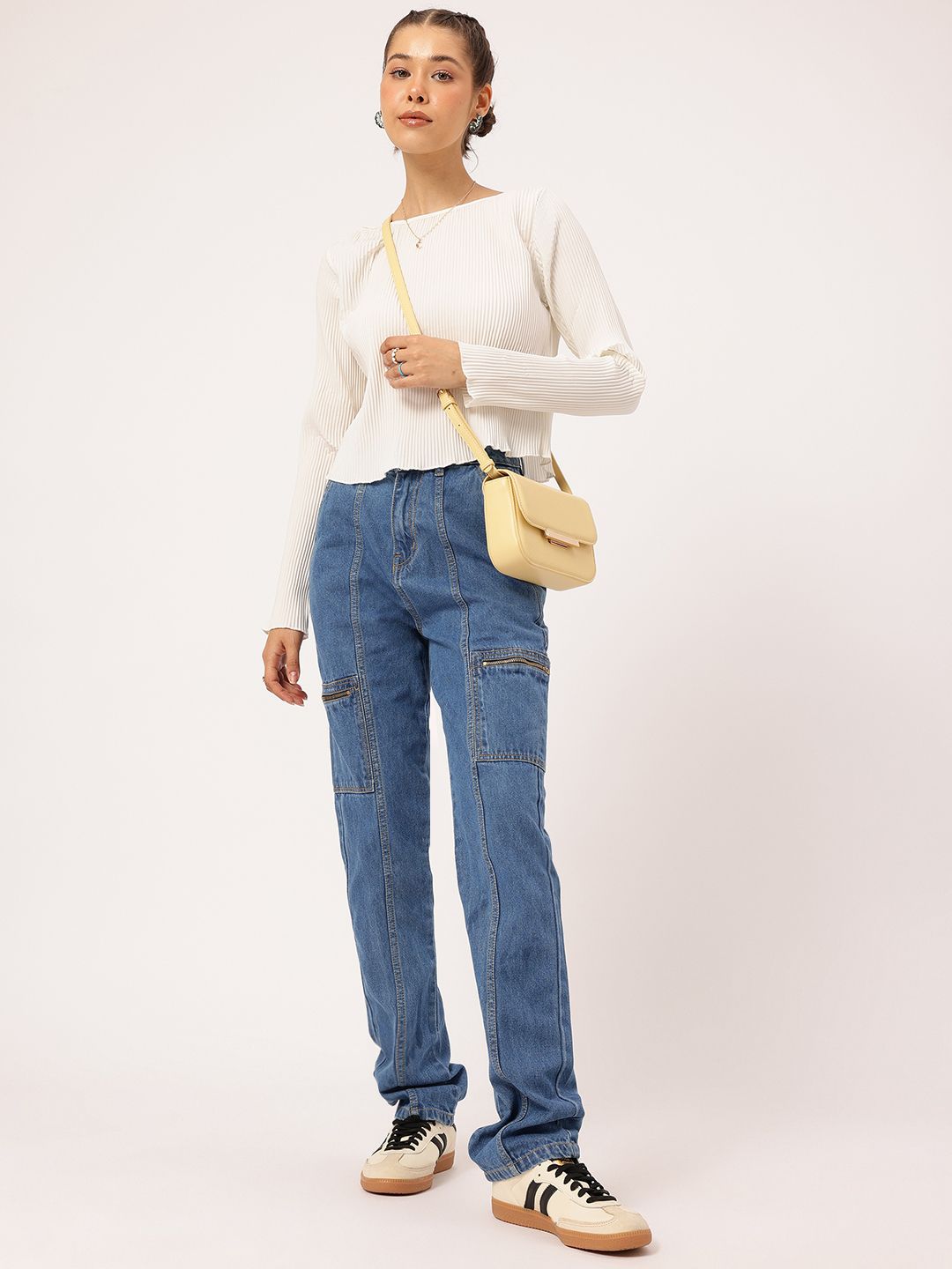 DressBerry Women Classic Panelled Straight Fit Cargo Style Jeans