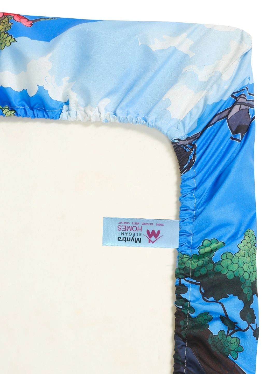 Myntra Elegant Homes Blue & Navy Blue 400 TC King Bedsheet with 2 Pillow Covers