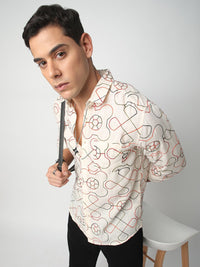 VASTRADO Men Classic Geometric Self Design Cotton Slim Fit Casual Shirt