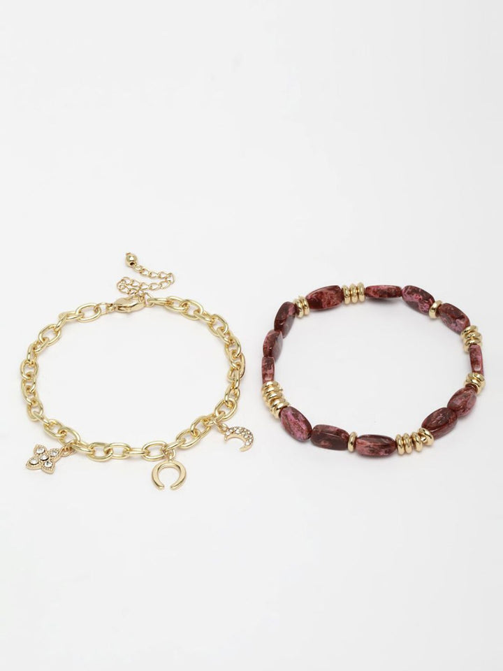 DressBerry Wanita Brass Cubic Zirconia Gelang Pesona Saduran Emas