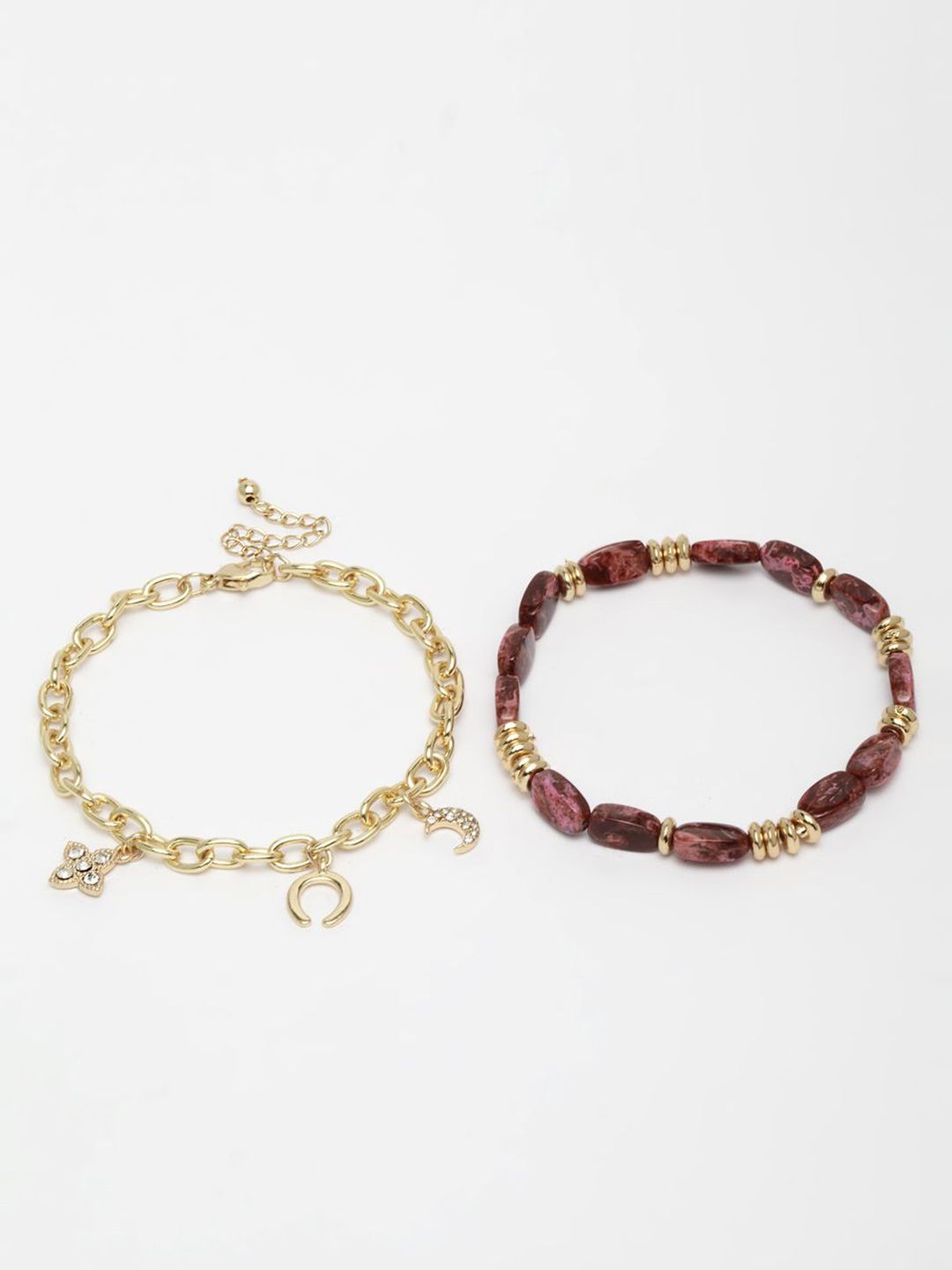 DressBerry Wanita Brass Cubic Zirconia Gelang Pesona Saduran Emas