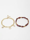 DressBerry Wanita Brass Cubic Zirconia Gelang Pesona Saduran Emas