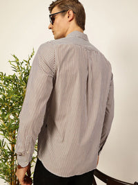 Thomas Scott Men Smart Spread Collar Vertical Striped Cotton Slim Fit Casual Shirt