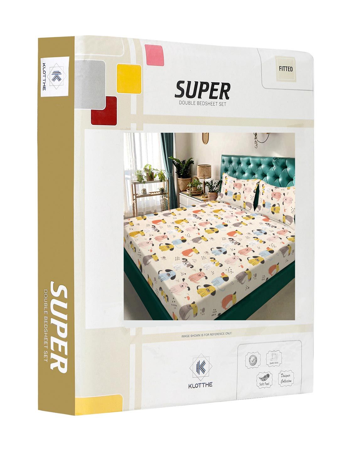 KLOTTHE Cartoon Character Fitted 300 TC King Bedsheet & 2 Pillow Covers- 2.50 m x 2.25 m