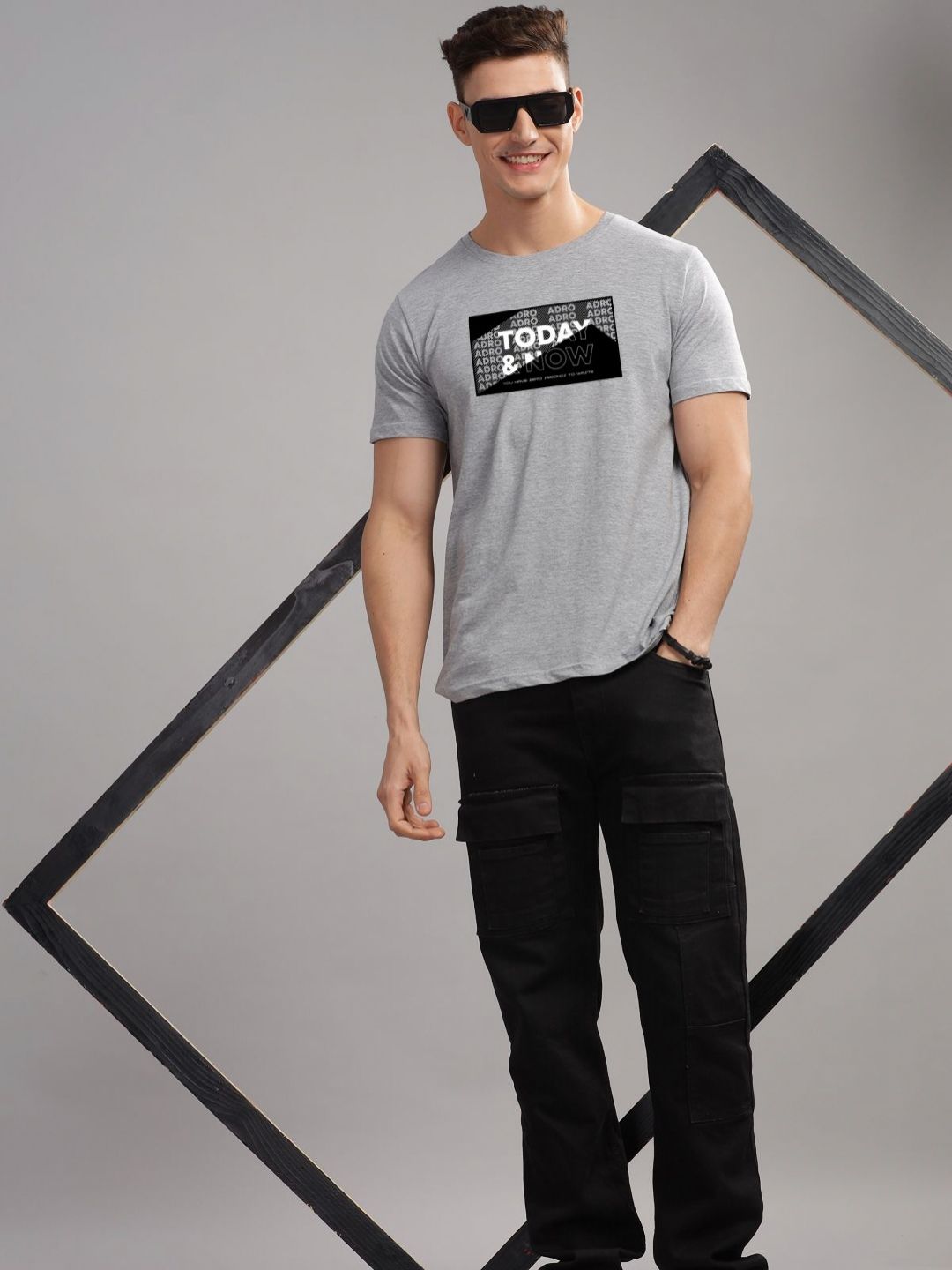 ADRO Typography Printed Round Neck Cotton T-shirt