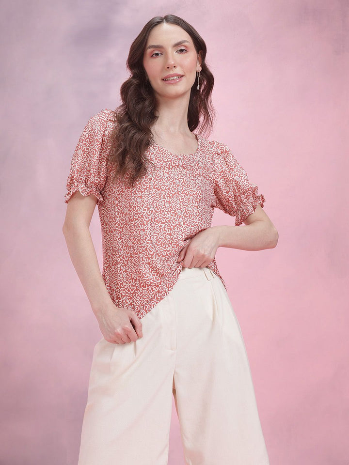 DressBerry Animal Printed Puff Sleeves Regular Top