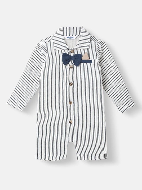Nauti Nati Boys Striped Romper Bow At Placket Collar Neck Romper For 0-2 Years