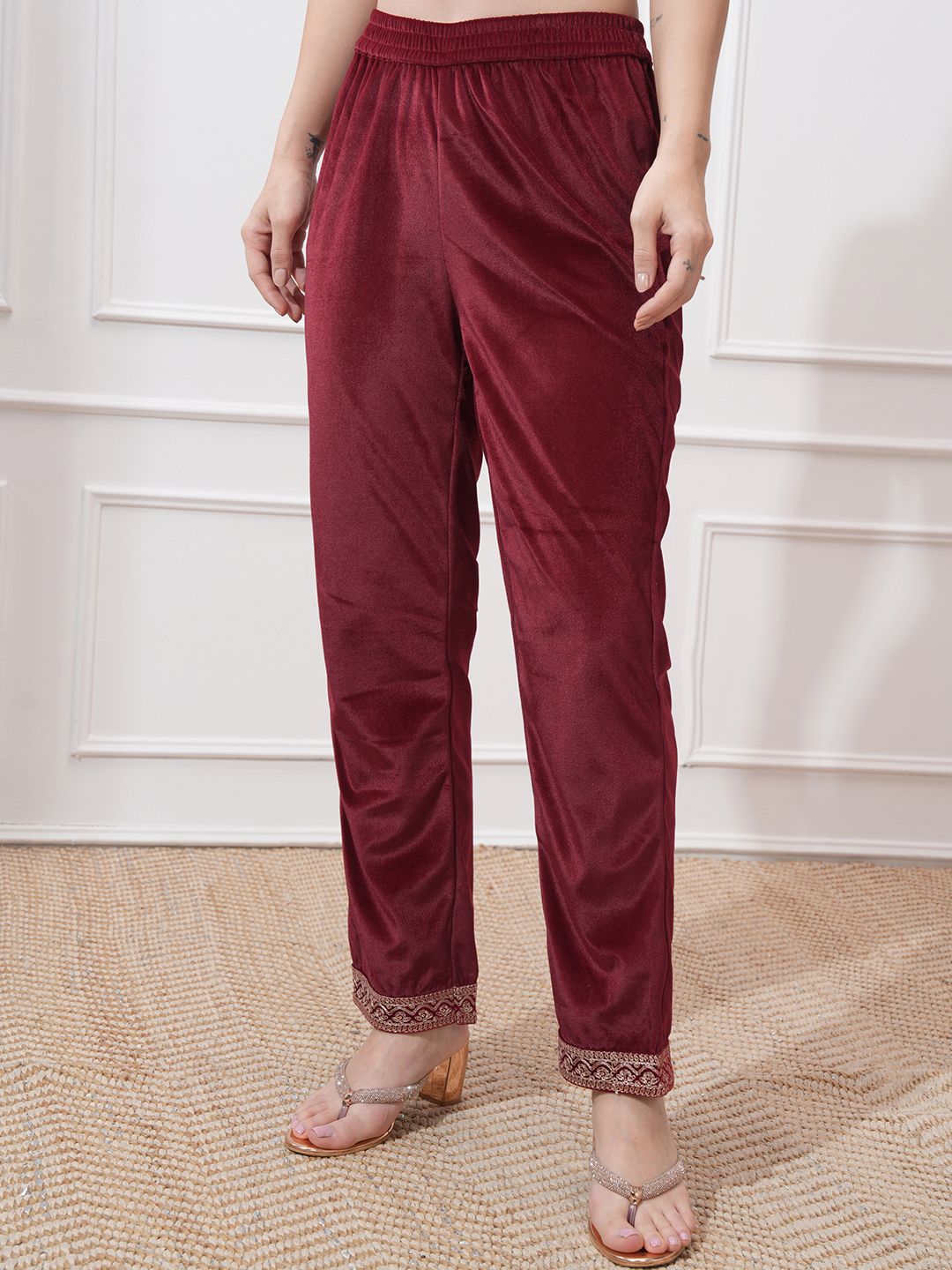 Vishudh Women Ethnic Motifs Embroidered Regular Kurta with Trousers & With Dupatta