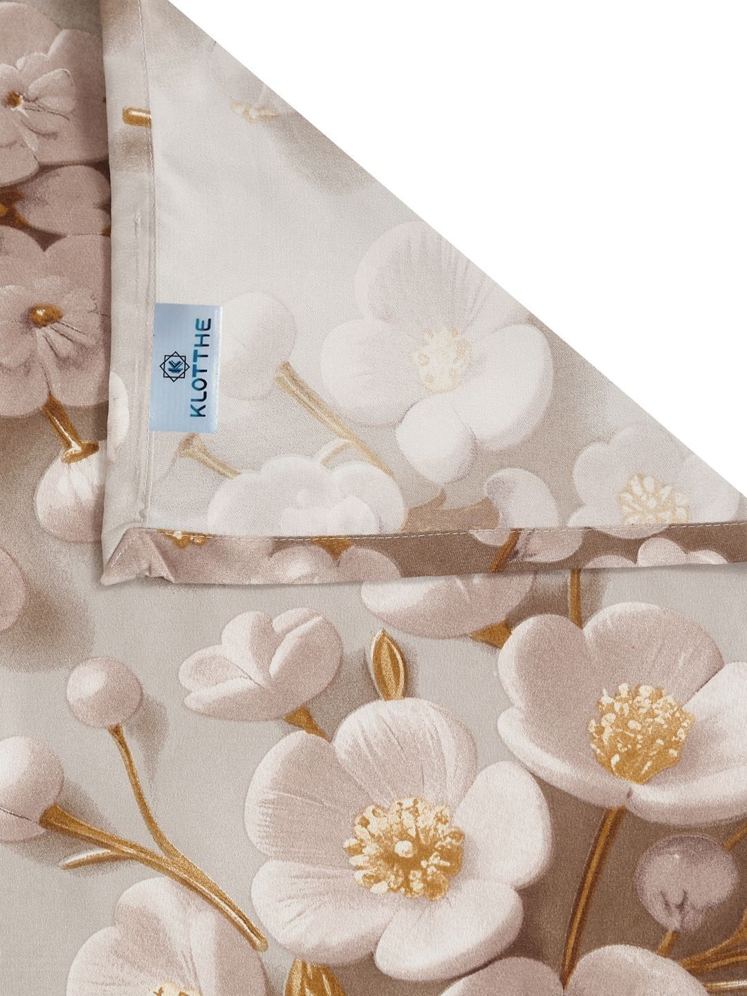KLOTTHE Cream Floral Printed Flat 300 TC King 7D Bedsheet With 2 Pillow Cover