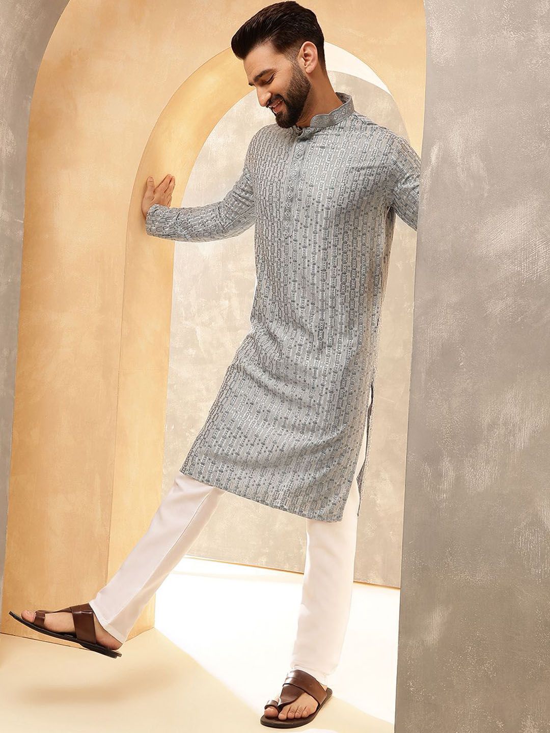 SOJANYA Men Embroidered Thread Work Republic Day Republic Day Kurta
