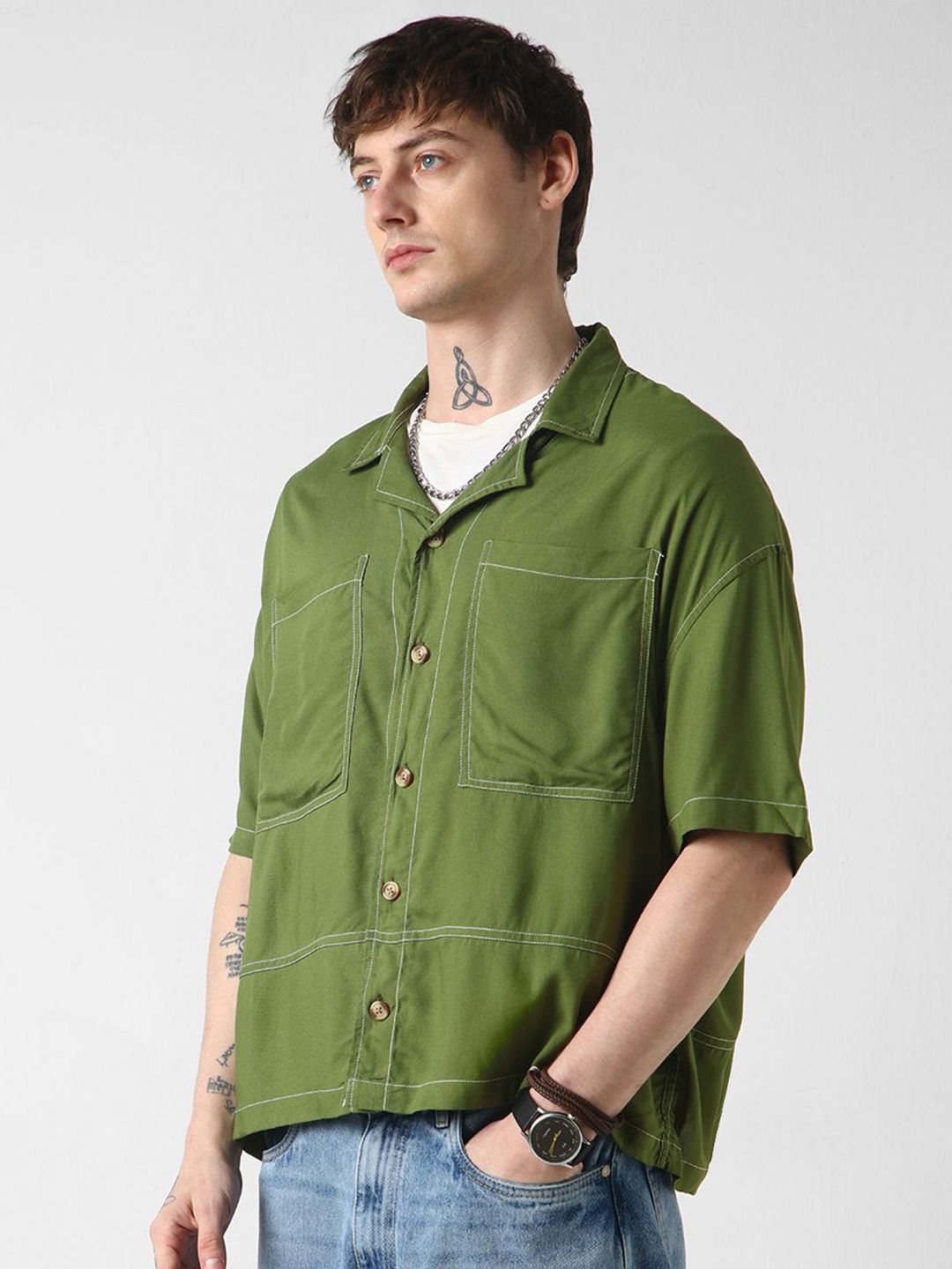 VASTRADO Men Classic Cuban Collar Opaque Oversized Casual Shirt