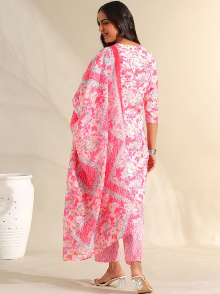 Mamicha Women Floral Printed Regular Pure Cotton Kurta with Trousers & With Dupatta