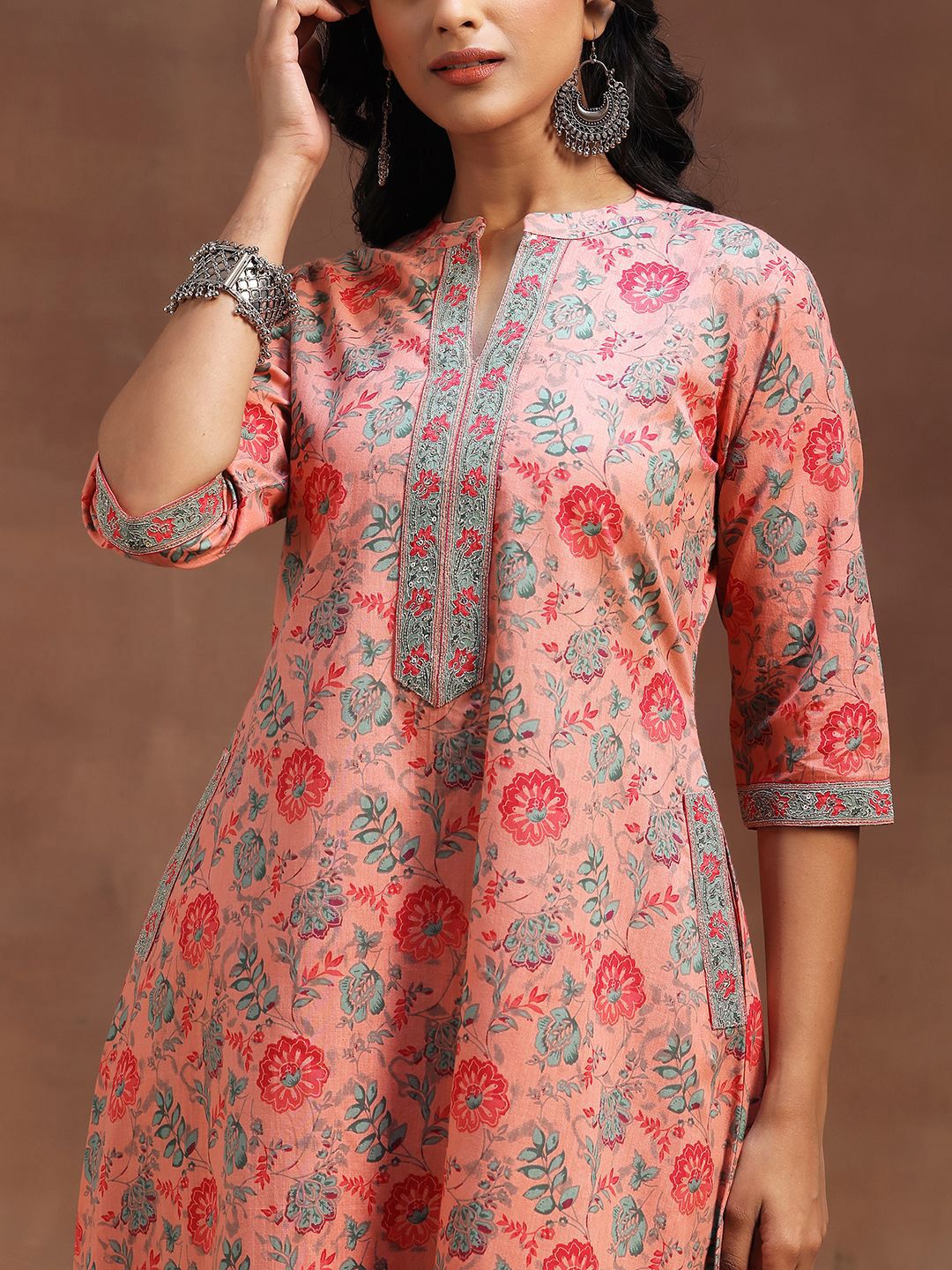 Libas Floral Printed Pure Cotton Kurta with Trousers & Dupatta