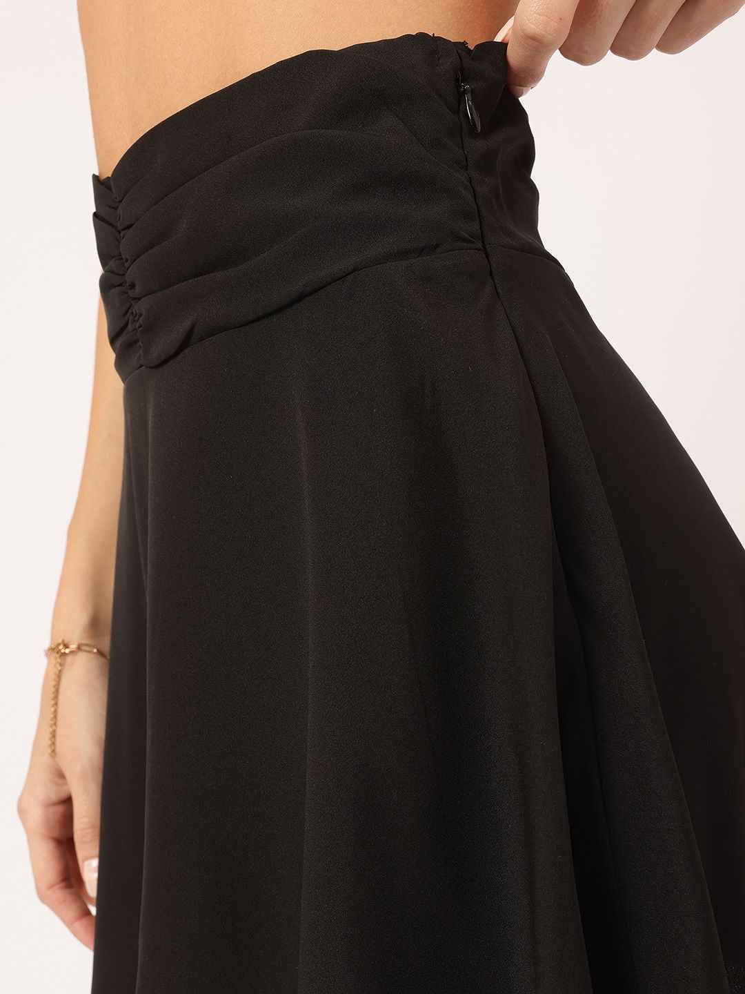 DressBerry Grunge Glam Ruched Mini Flared Skirt with Asymmetric Hem