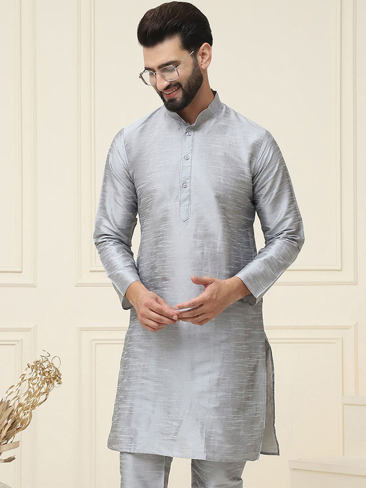 SOJANYA Band Collar Neck Long Sleeves Regular Dupion Silk Straight Kurta