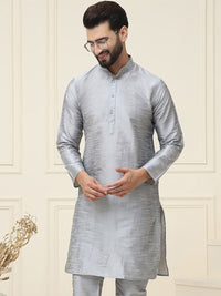 SOJANYA Band Collar Neck Long Sleeves Regular Dupion Silk Straight Kurta