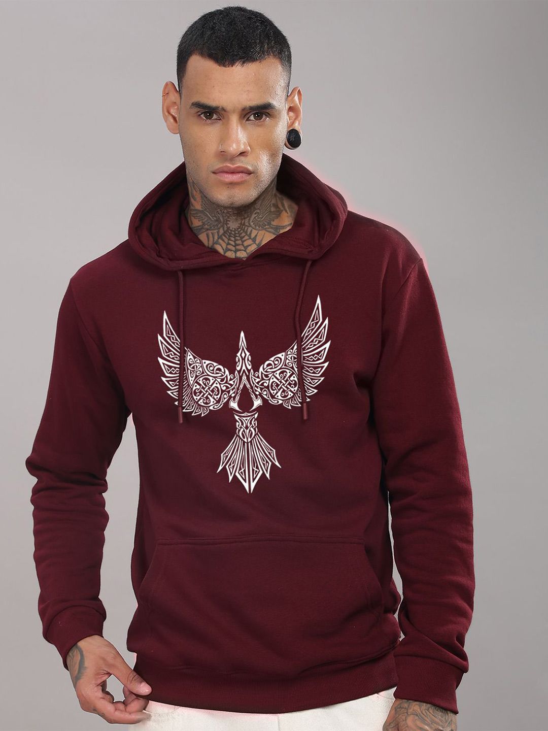 ADRO Men Printed Cotton Hooded Sweatshirt