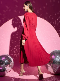 Berrylush Women Puff Sleeve A-Line Midi Dress