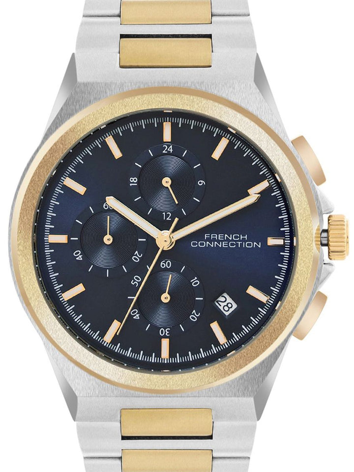 Sambungan Perancis Lelaki Dail Corak & Gelang Gelang Keluli Tahan Karat Tali Analog Watch FCH02TM-U