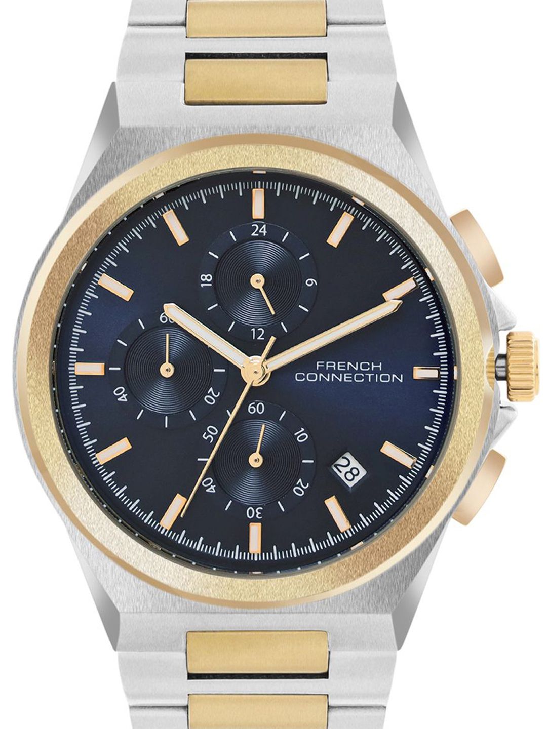 Sambungan Perancis Lelaki Dail Corak & Gelang Gelang Keluli Tahan Karat Tali Analog Watch FCH02TM-U