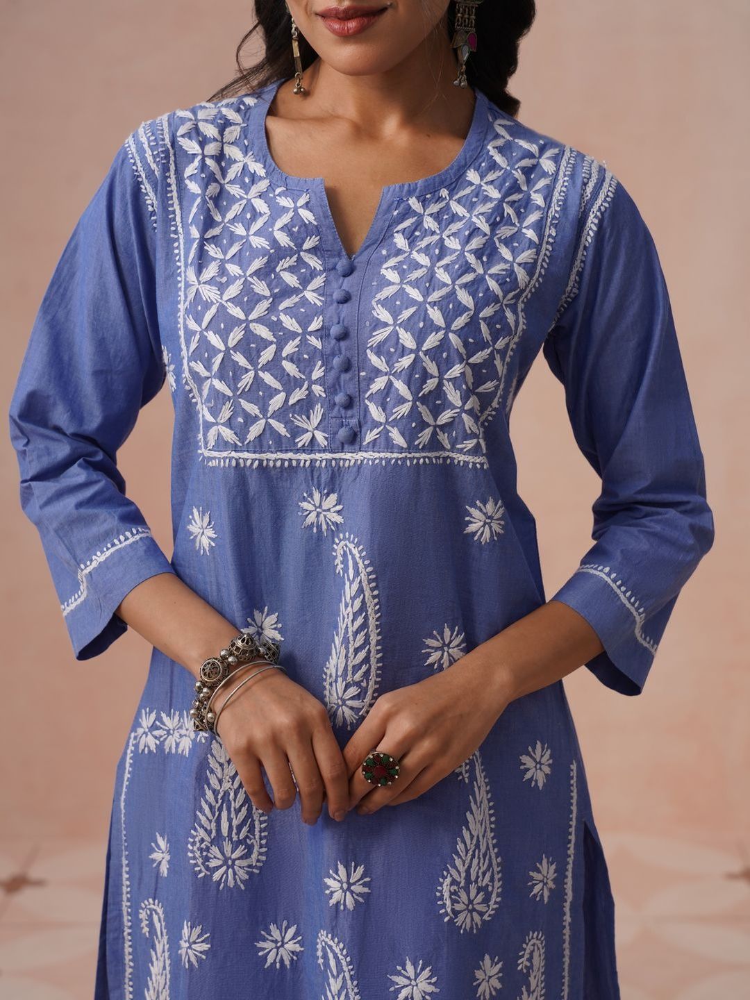 House of Chikankari Women Ethnic Motifs Embroidered Chikankari Indie Prints Kurta