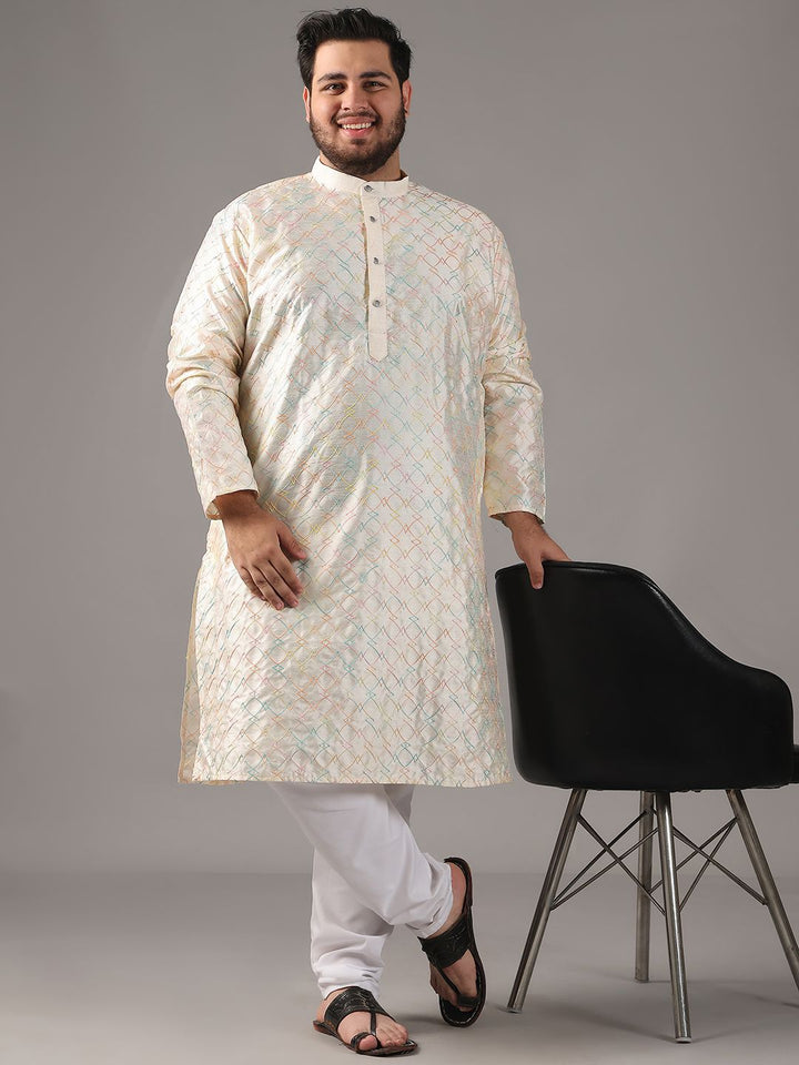 SOJANYA PLUS Plus Size Lelaki Motif Etnci Sulam Kurta Lurus Dengan Piyama