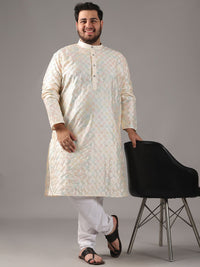 SOJANYA PLUS Plus Size Lelaki Motif Etnci Sulam Kurta Lurus Dengan Piyama