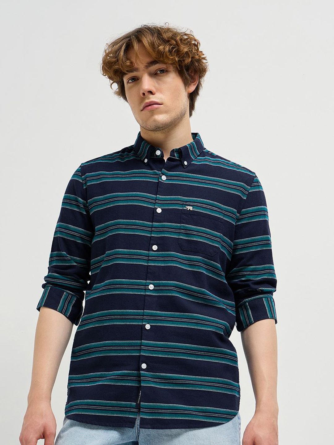 THE BEAR HOUSE 
Men Cotton Slim Fit Striped Casual Shirt