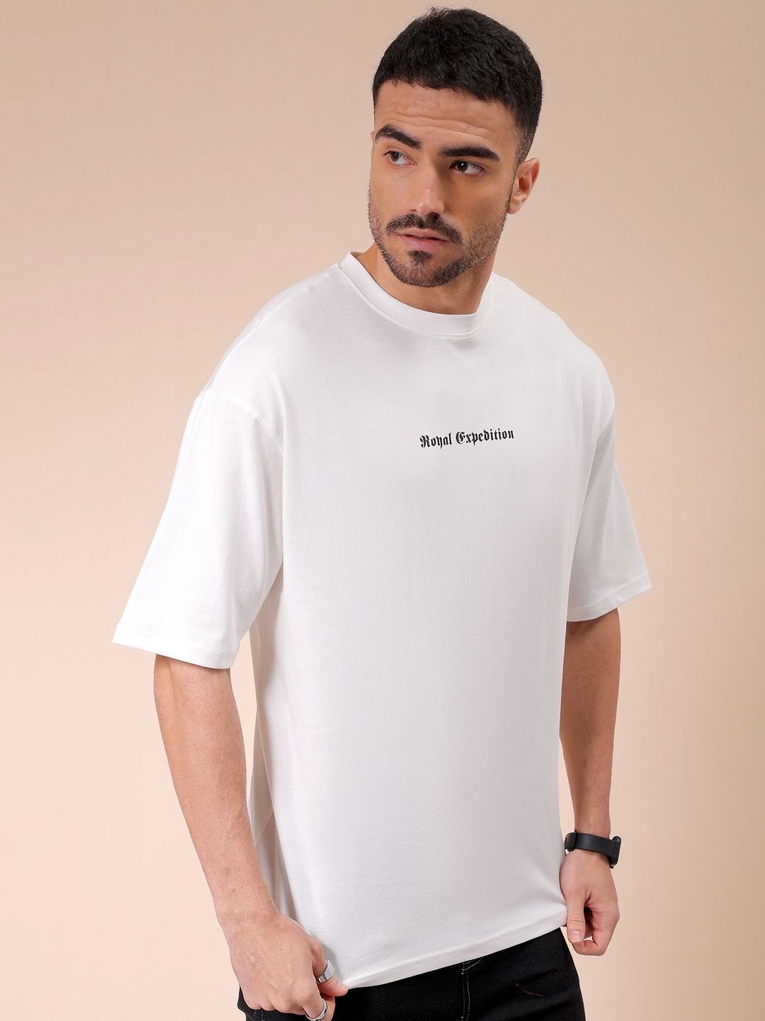 The Indian Garage Co Men Graphic Printed Round Neck Cotton Oversized T-shirt