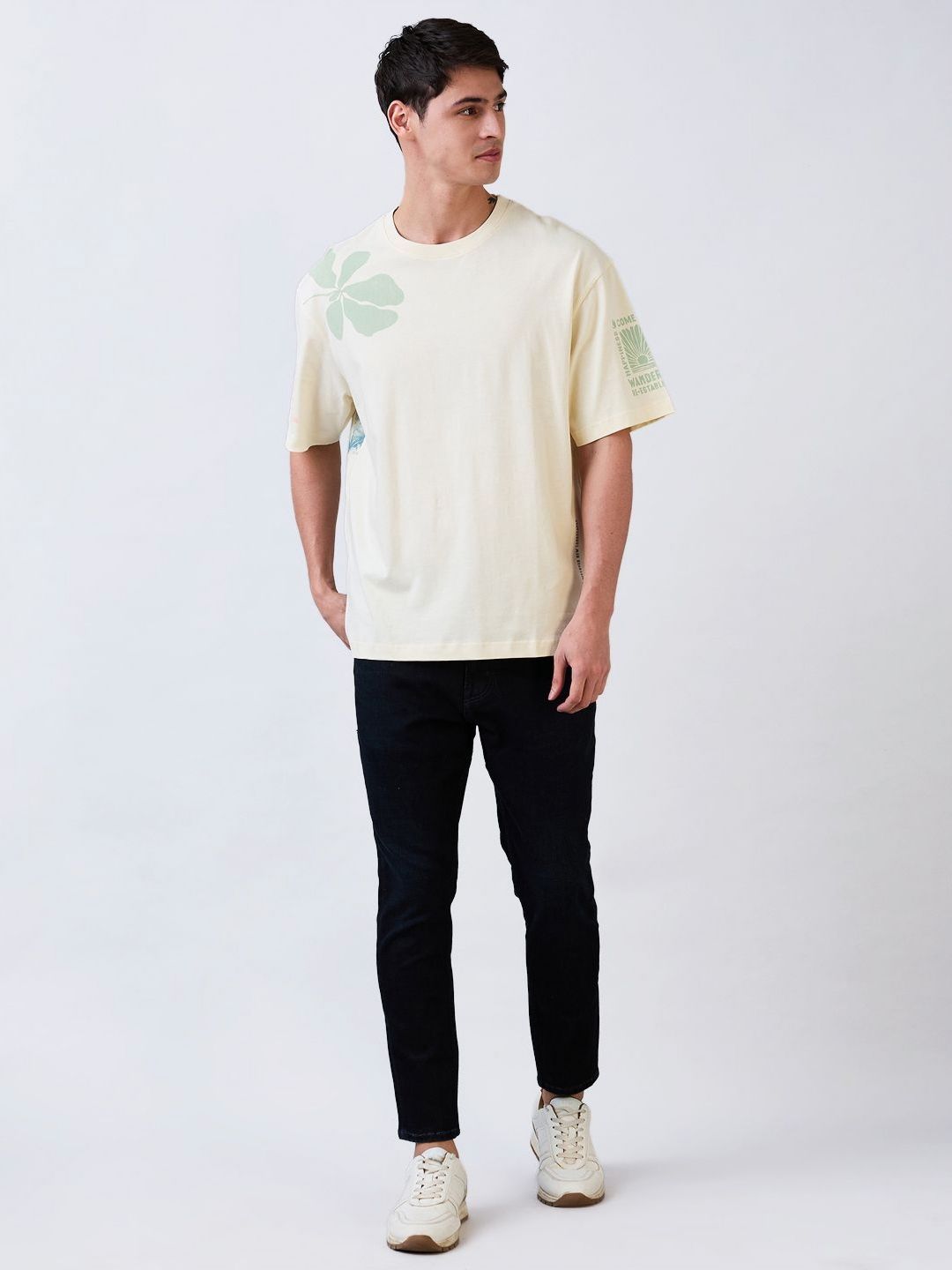 SPYKAR Men Floral Printed Round Neck Cotton Relaxed Fit T-shirt