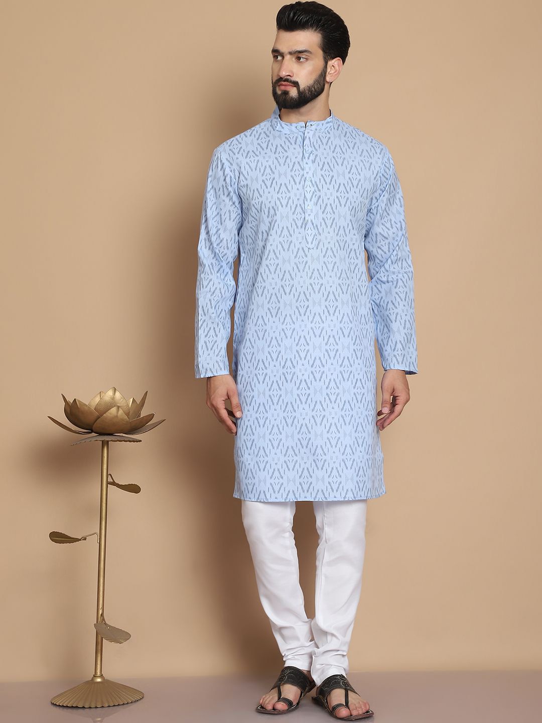 Anouk Men Ethnic Motifs Printed Regular Pure Cotton Kurta with Churidar
