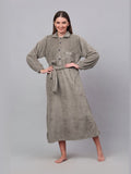 KLOTTHE Beige Woollen Long Sleeves Bath Robe With Belt