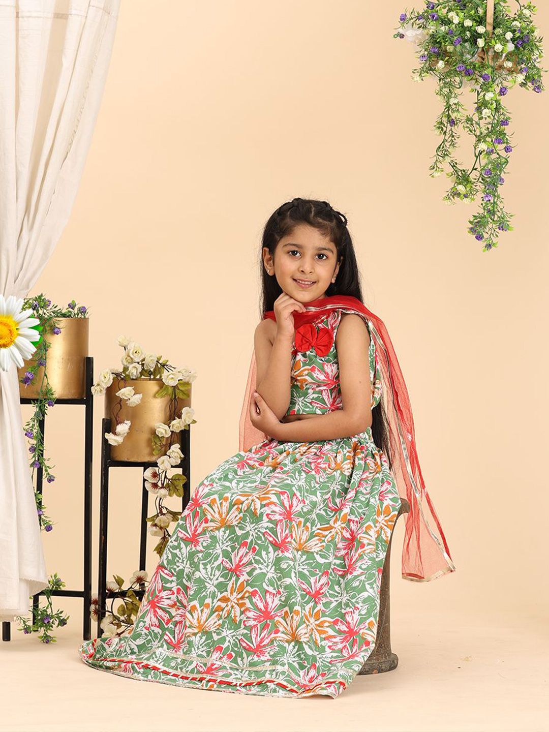 Cutiekins Girls Printed Ready to Wear Lehenga & Blouse With Dupatta