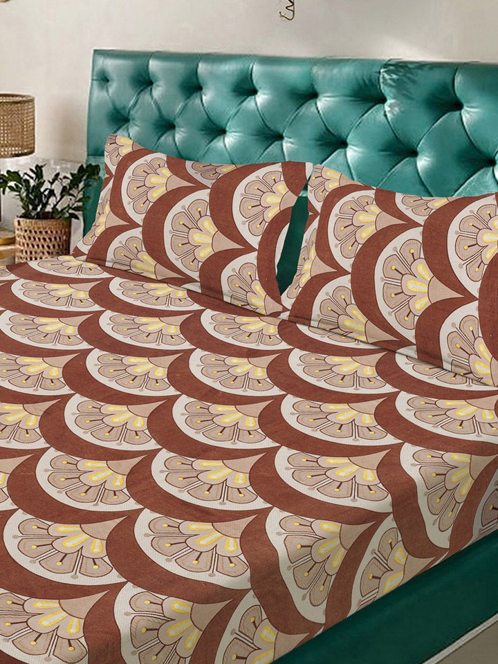 Aura Coklat & Kuning Bunga Bercetak Set Cadar King Double 300 TC-2.50 m X 2.25 m