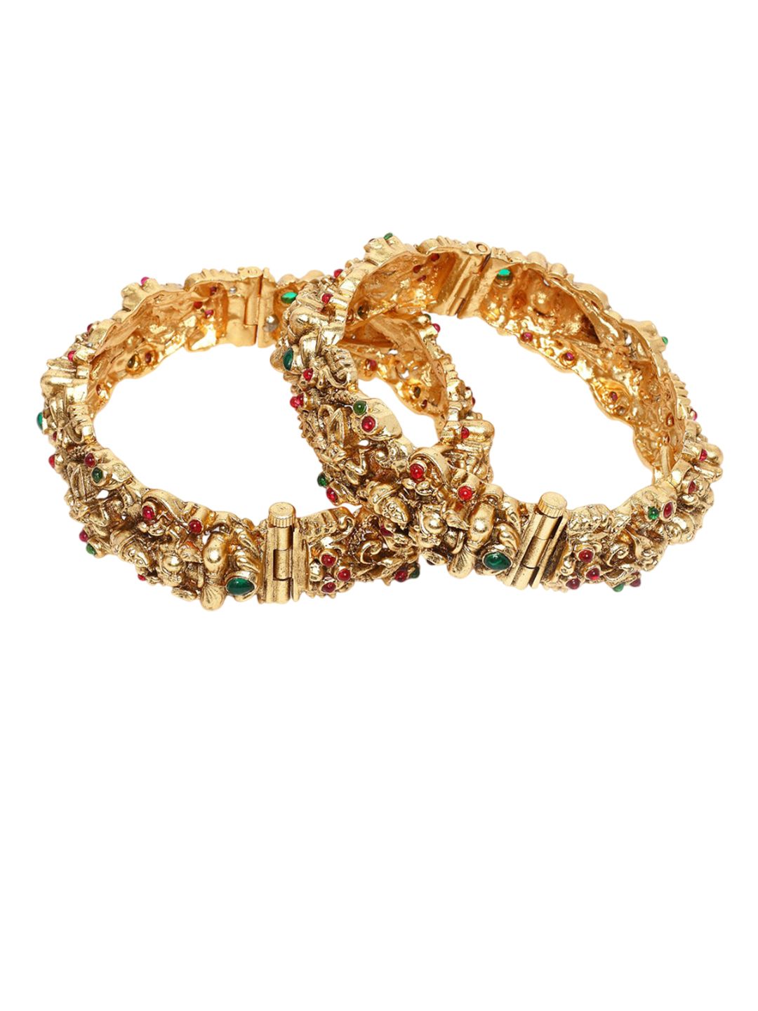 KARATCART Set Of 2 Gold Plated Kundan Stone Studded Laxmi Mata Temple Bangles