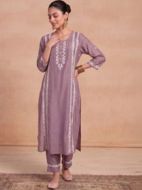 House of Chikankari Women Ethnic Motifs Embroidered Regular Thread Work Kurta with Trousers