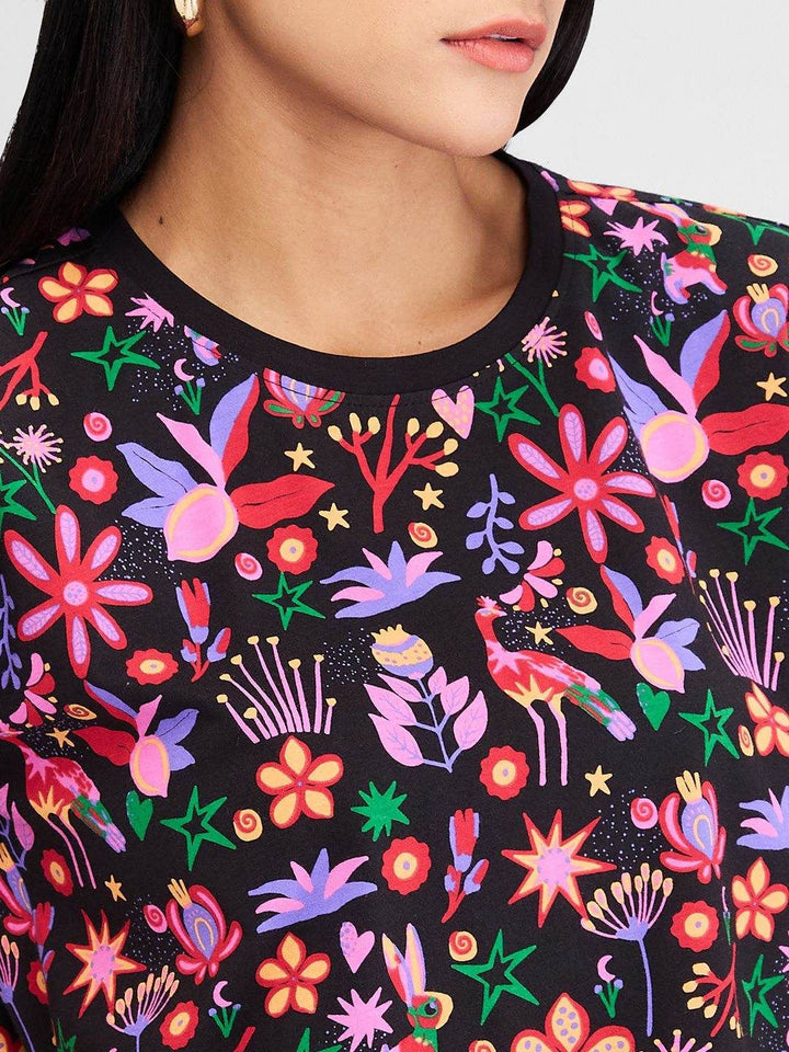 SPYKAR Women Floral Printed Tropical Pockets Boxy T-shirt