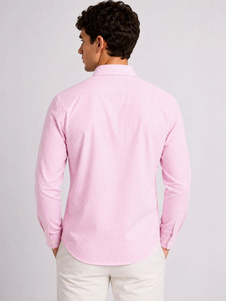 ADRO Men Pink & White Mini Checked Regular Fit Casual Cotton Shirt