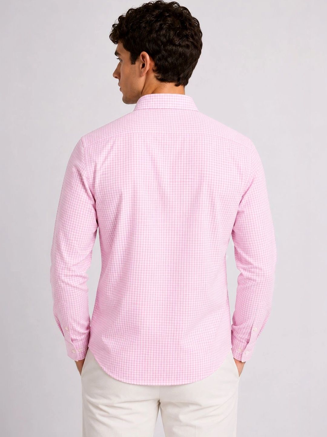 ADRO Men Pink & White Mini Checked Regular Fit Casual Cotton Shirt
