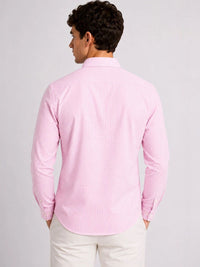 ADRO Men Pink & White Mini Checked Regular Fit Casual Cotton Shirt