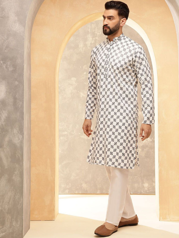 SOJANYA Kurta Kerja Benang Sulam Geometri Lelaki