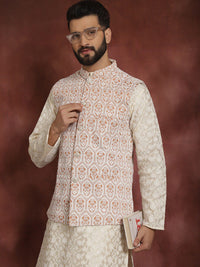 Anouk Men Floral Embroidered Thread Work Straight Kurta With Pyjama & Nehru Jacket
