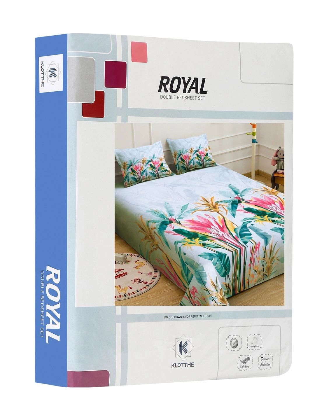 KLOTTHE Blue Floral Printed Flat 400 TC King 7D Bedsheet with 2 Pillow Covers